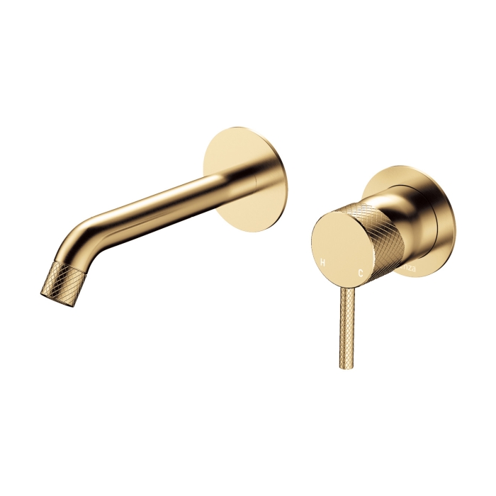 fienza Axle Wall Basin/Bath Mixer Set Round Plates 160mm Outlet Urban Brass
