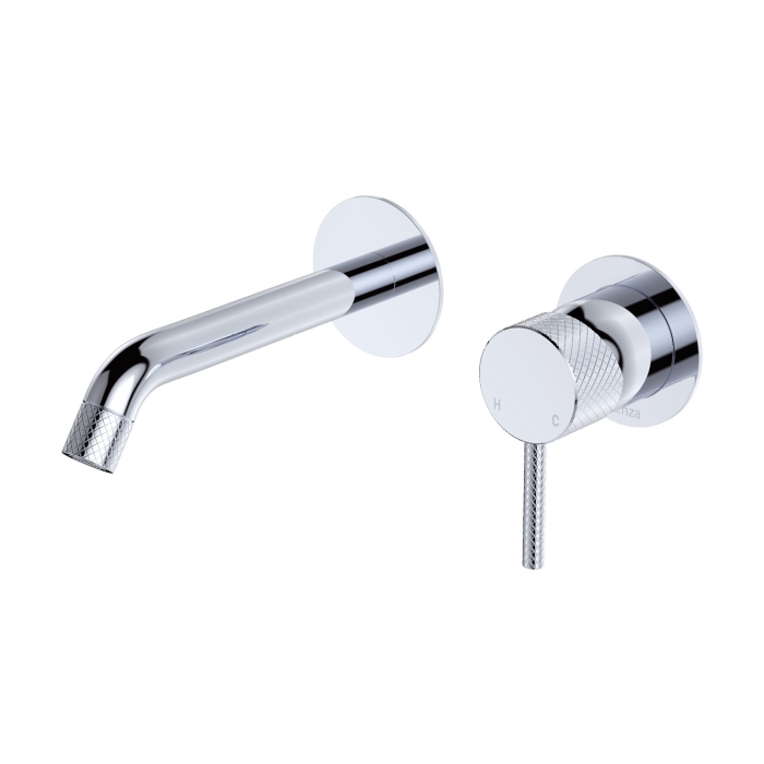 fienza Axle Wall Basin/Bath Mixer Set Round Plates 160mm Outlet Chrome