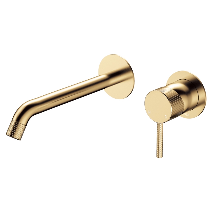fienza Axle Wall Basin/Bath Mixer Set Round Plates 200mm Outlet Urban Brass