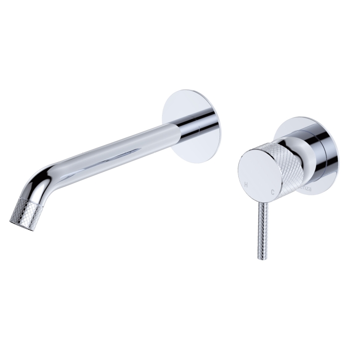 fienza Axle Wall Basin/Bath Mixer Set Round Plates 200mm Outlet Chrome