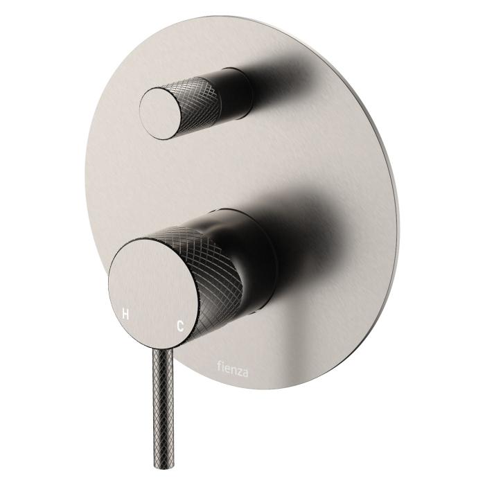 fienza Axle Wall Diverter Mixer Large Round Plate Brushed Nickel