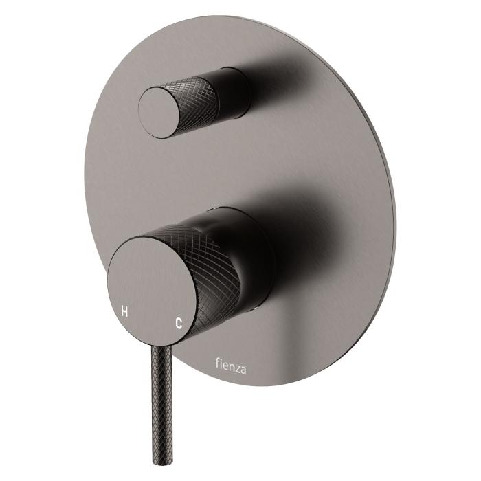 fienza Axle Wall Diverter Mixer Large Round Plate Gun Metal