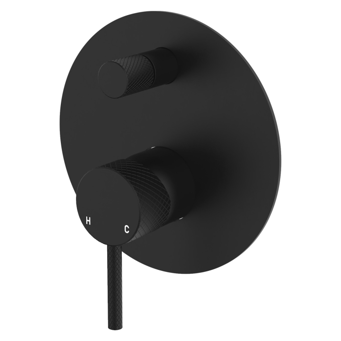 fienza Axle Wall Diverter Mixer Large Round Plate Matte Black
