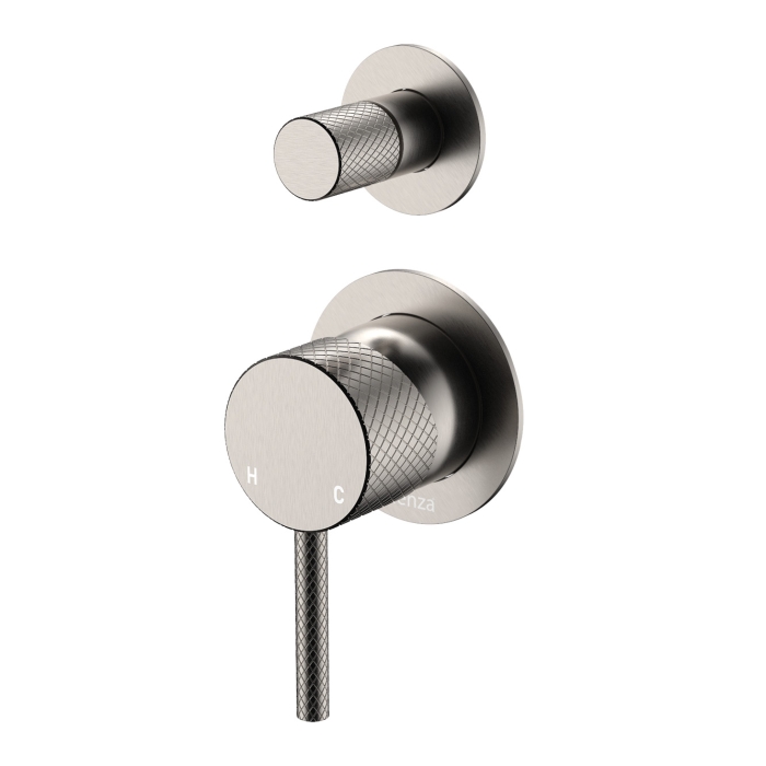 fienza Axle Wall Diverter Mixer Small Round Plates Brushed Nickel