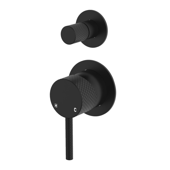 fienza Axle Wall Diverter Mixer Small Round Plates Matte Black