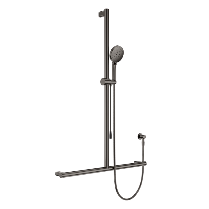 fienza Care Inverted T Rail Shower with Push/Pull Slider Gun Metal