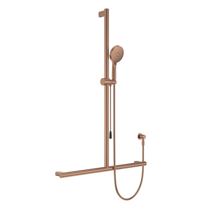 fienza Care Inverted T Rail Shower with Push/Pull Slider Brushed Copper