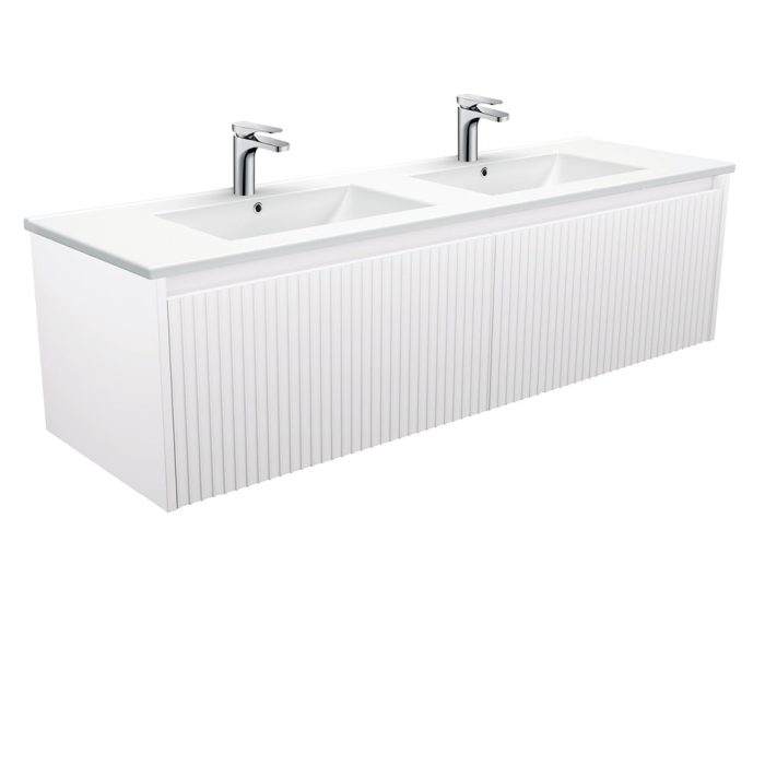 fienza Dolce Alina Satin White 1500 Double Bowl Wall-Hung Vanity