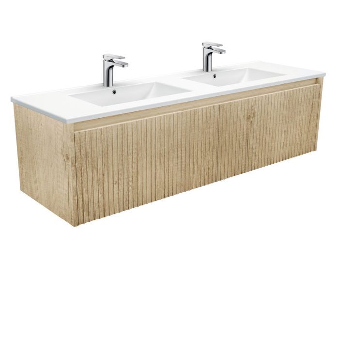 fienza Dolce Alina Scandi Oak 1500 Double Bowl Wall-Hung Vanity