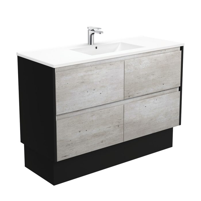 fienza Dolce Amato 1200 Industrial Vanity On Kick Satin Black Panels