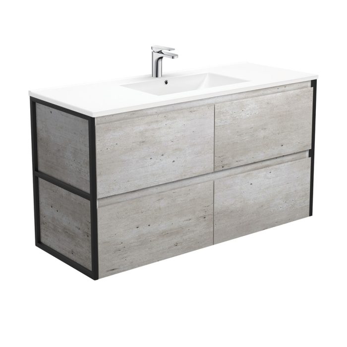 fienza Dolce Amato 1200 Industrial Wall-Hung Vanity Matte Black Frames