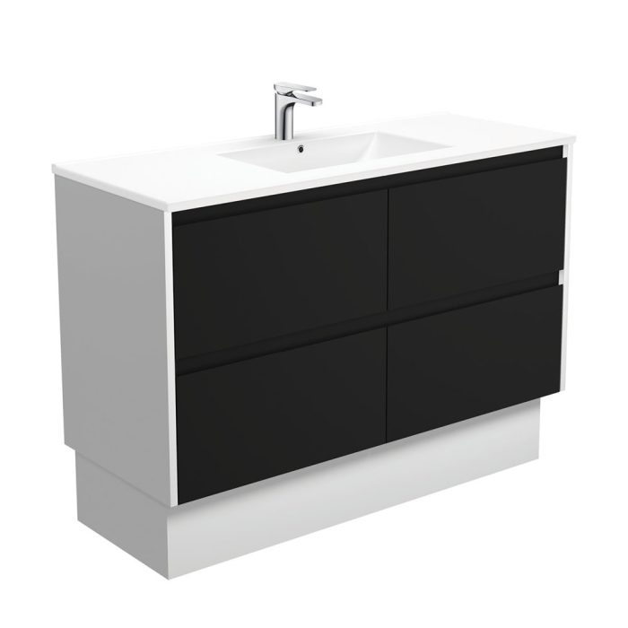 fienza Dolce Amato 1200 Satin Black Vanity On Kick Satin White Panels