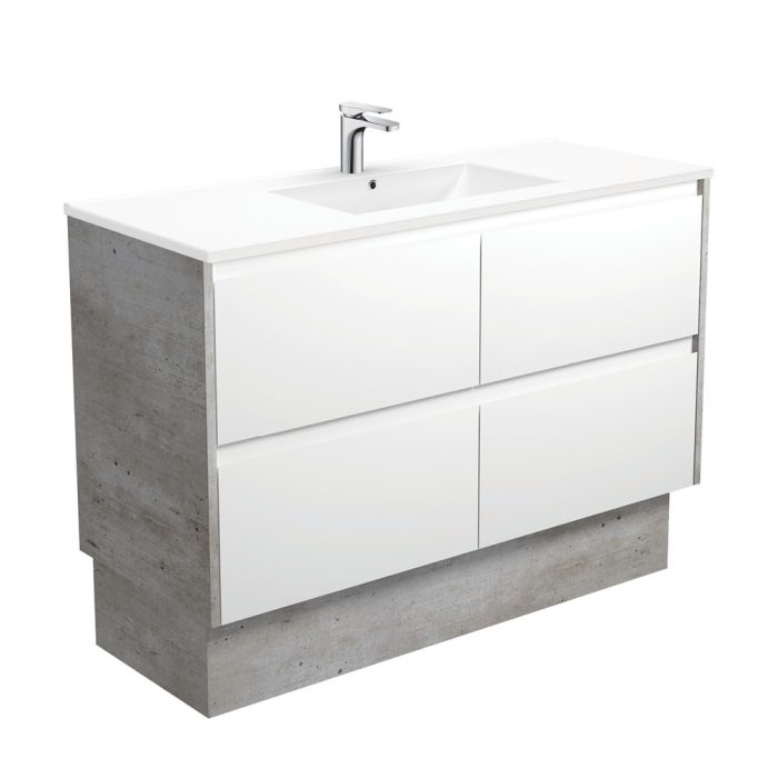 fienza Dolce Amato 1200 Satin White Vanity On Kick Industrial Panels
