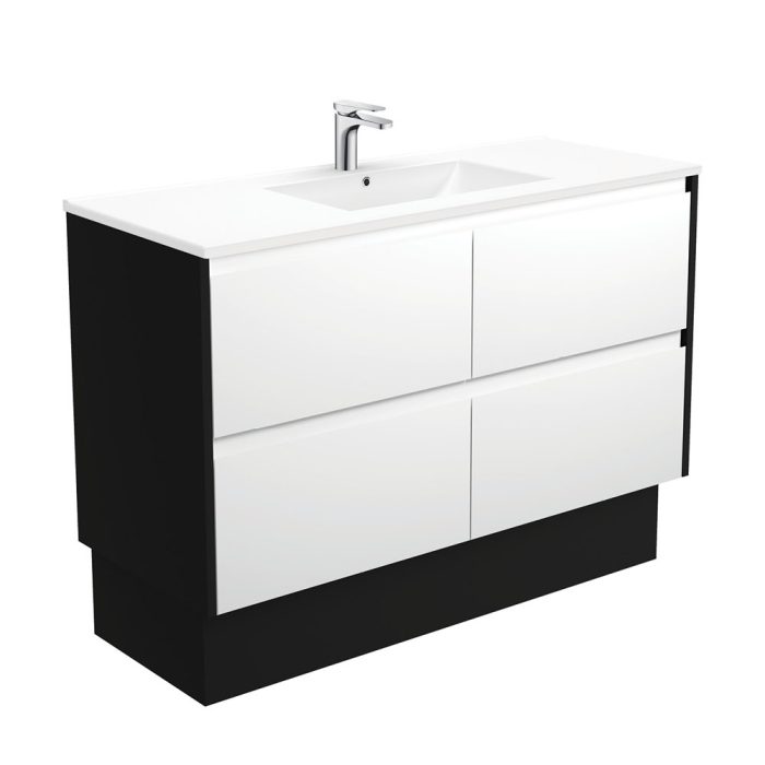 fienza Dolce Amato 1200 Satin White Vanity On Kick Satin Black Panels