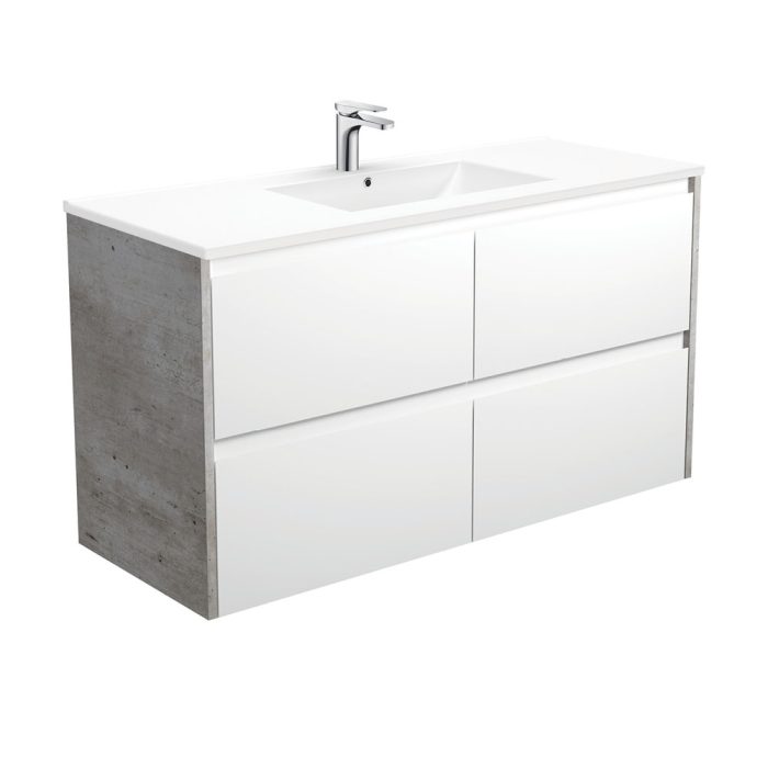 fienza Dolce Amato 1200 Satin White Wall-Hung Vanity Industrial Panels