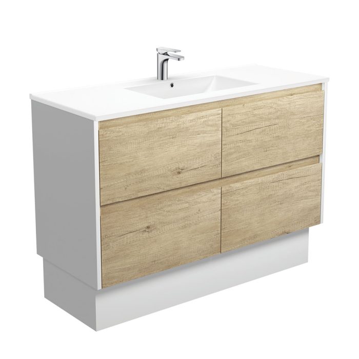 fienza Dolce Amato 1200 Scandi Oak Vanity On Kick Satin White Panels
