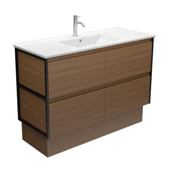 fienza Dolce Amato 1200 Walnut Vanity On Kick Matte Black Frames