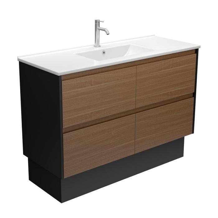 fienza Dolce Amato 1200 Walnut Vanity On Kick Satin Black Panels