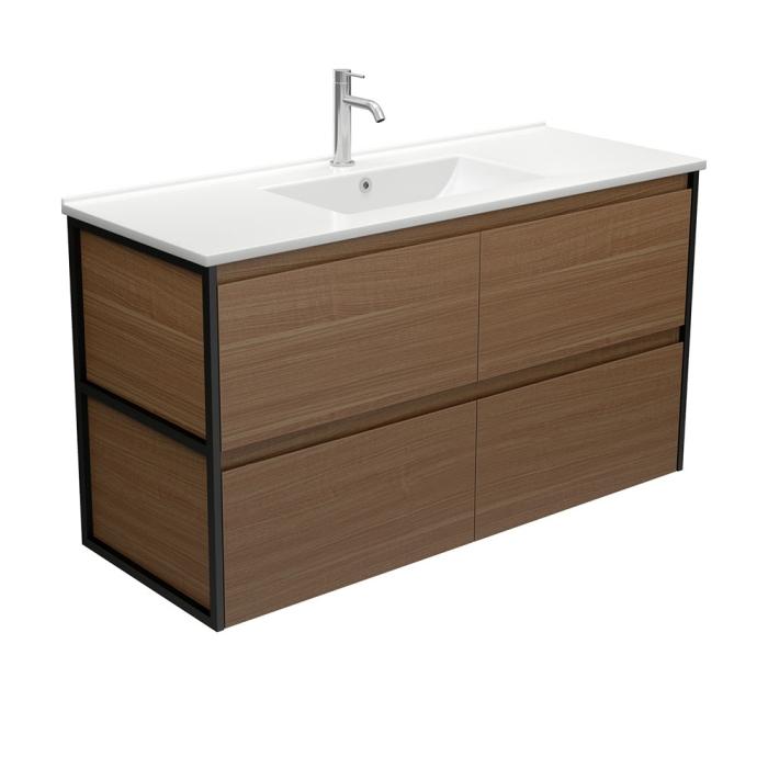fienza Dolce Amato 1200 Walnut Wall-Hung Vanity Matte Black Frames
