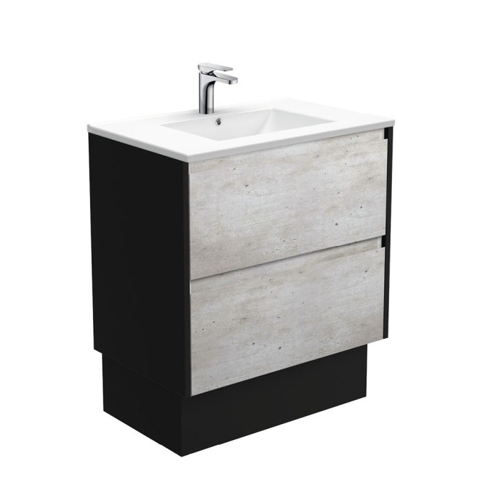 fienza Dolce Amato 750 Industrial Vanity On Kick Satin Black Panels