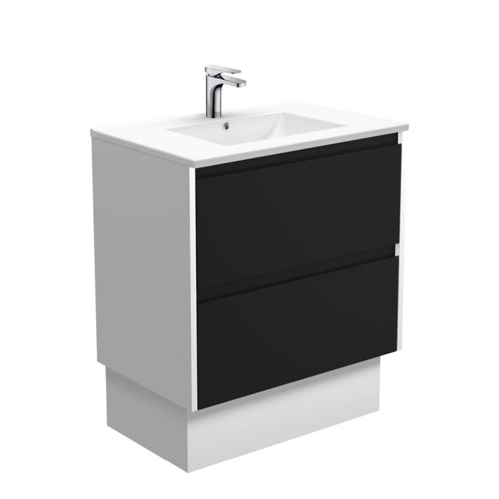 fienza Dolce Amato 750 Satin Black Vanity On Kick Satin White Panels