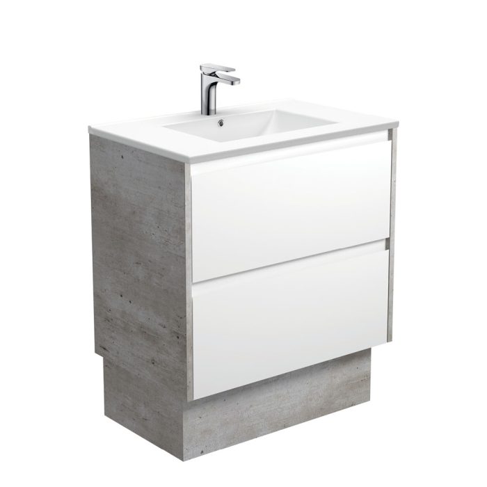 fienza Dolce Amato 750 Satin White Vanity On Kick Industrial Panels