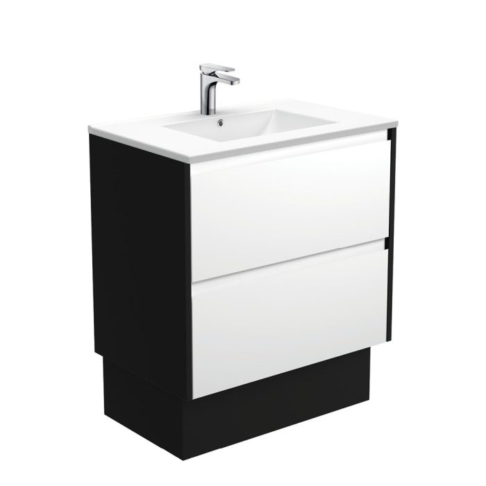 fienza Dolce Amato 750 Satin White Vanity On Kick Satin Black Panels
