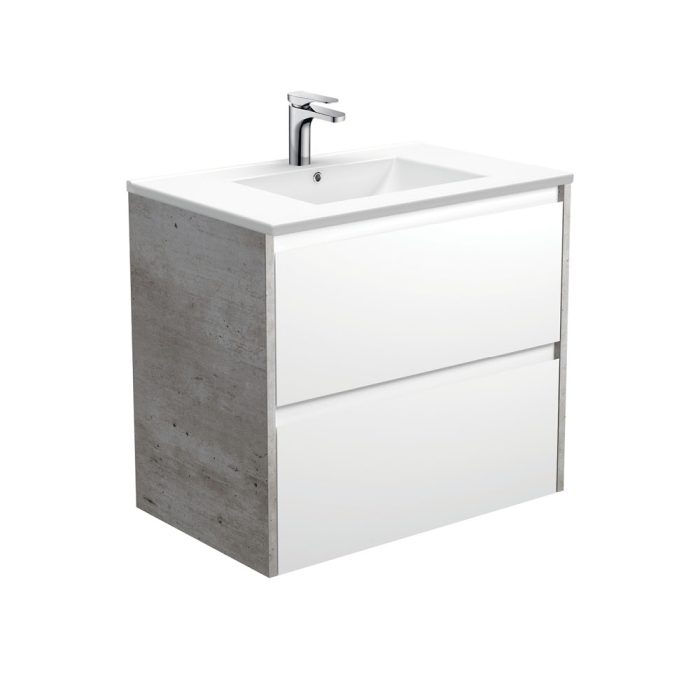 fienza Dolce Amato 750 Satin White Wall-Hung Vanity Industrial Panels