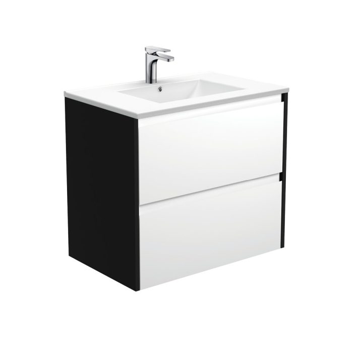 fienza Dolce Amato 750 Satin White Wall-Hung Vanity Satin Black Panels