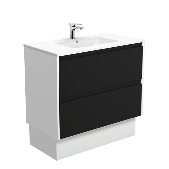 fienza Dolce Amato 900 Satin Black Vanity On Kick Satin White Panels