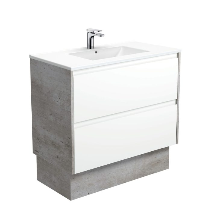 fienza Dolce Amato 900 Satin White Vanity On Kick Industrial Panels