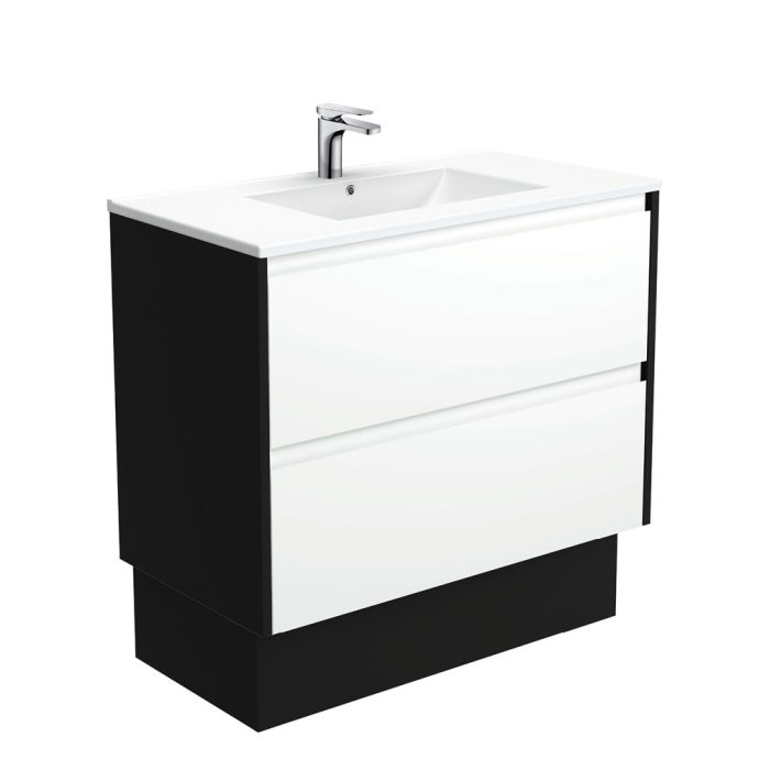 fienza Dolce Amato 900 Satin White Vanity On Kick Satin Black Panels