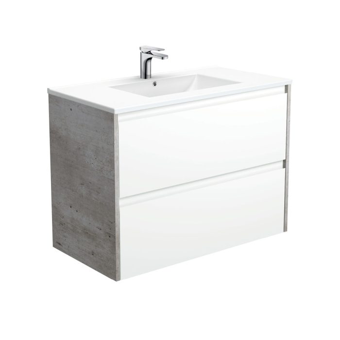 fienza Dolce Amato 900 Satin White Wall-Hung Vanity Industrial Panels