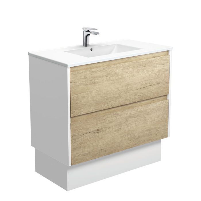 fienza Dolce Amato 900 Scandi Oak Vanity On Kick Satin White Panels