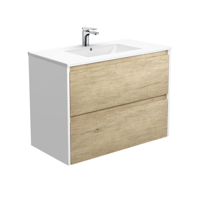 fienza Dolce Amato 900 Scandi Oak Wall-Hung Vanity Satin White Panels