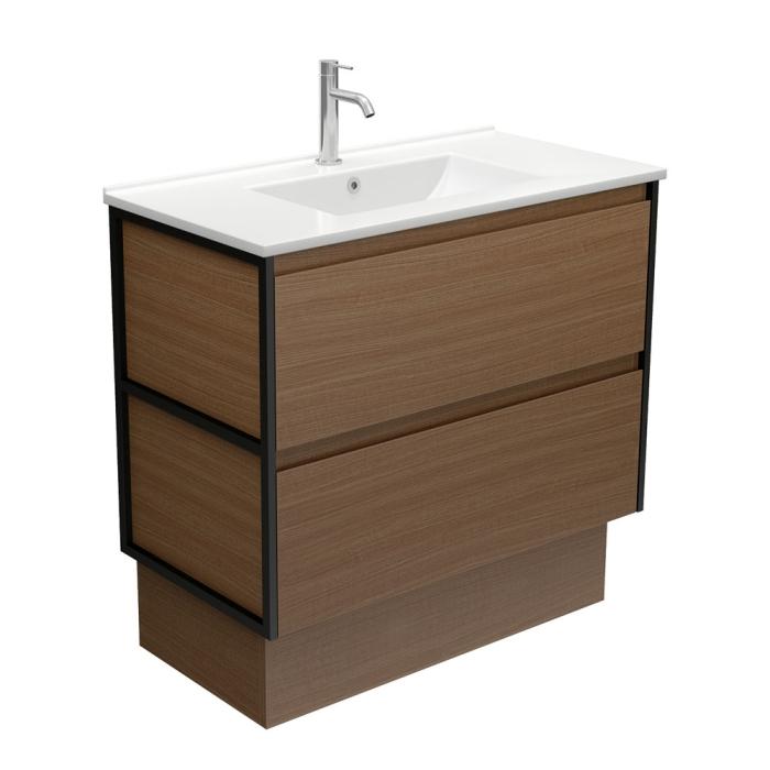 fienza Dolce Amato 900 Walnut Vanity On Kick Matte Black Frames