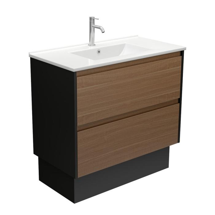 fienza Dolce Amato 900 Walnut Vanity On Kick Satin Black Panels