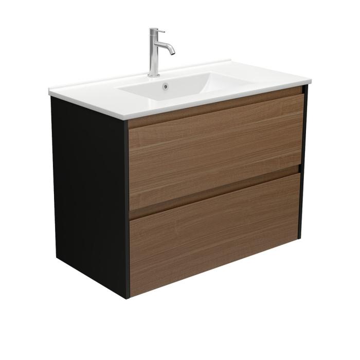 fienza Dolce Amato 900 Walnut Wall-Hung Vanity Satin Black Panels