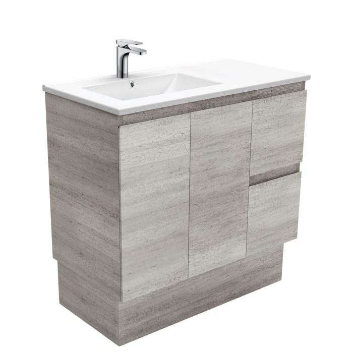fienza Dolce Edge Industrial 900 Offset Vanity on Kickboard Left Basin