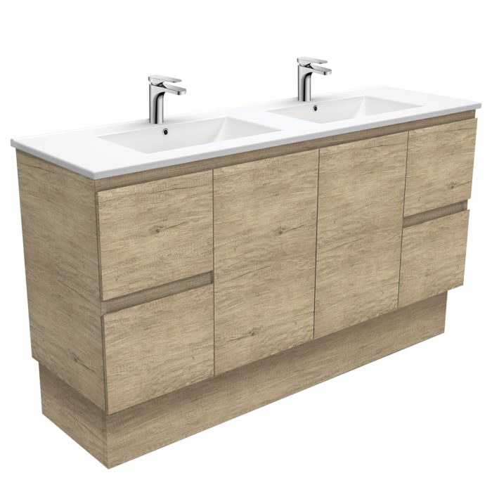 fienza Dolce Edge Scandi Oak 1500 Double Bowl Vanity On Kickboard