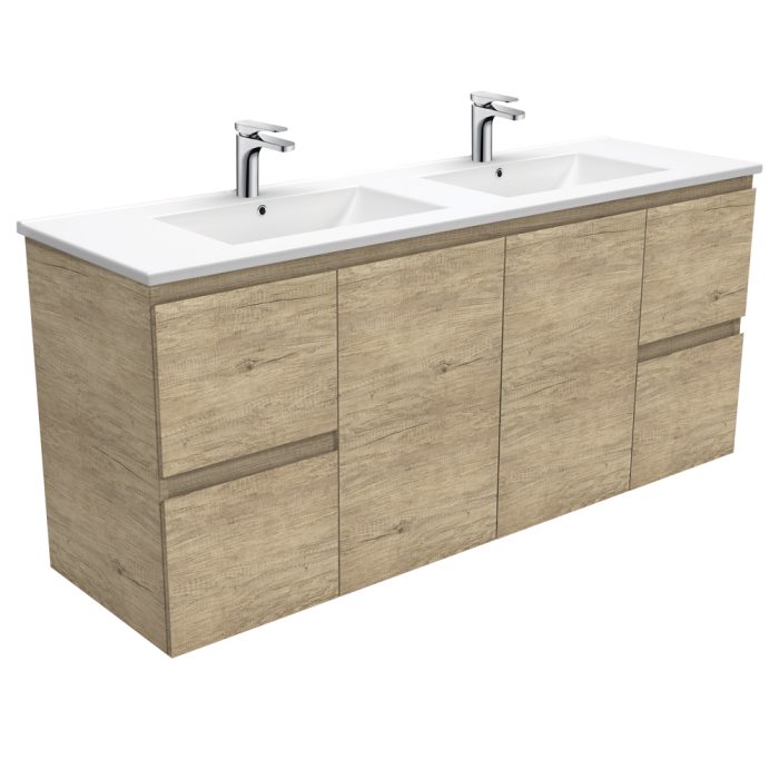fienza Dolce Edge Scandi Oak 1500 Double Bowl Wall-Hung Vanity