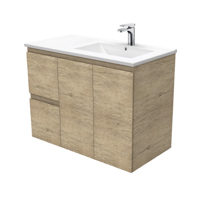 fienza Dolce Edge Scandi Oak 900 Offset Wall-Hung Vanity Right Basin