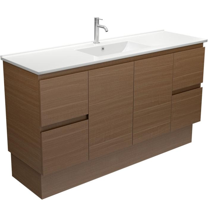 fienza Dolce Edge Walnut 1500 Single Bowl Vanity on Kickboard