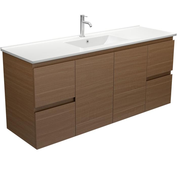 fienza Dolce Edge Walnut 1500 Single Bowl Wall-Hung Vanity