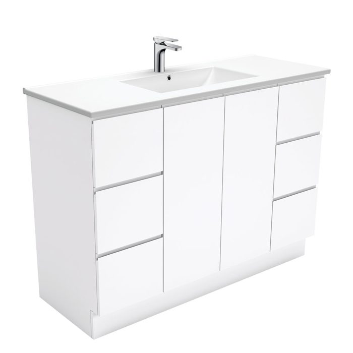 fienza Dolce Fingerpull Gloss White 1200 Vanity On Kickboard