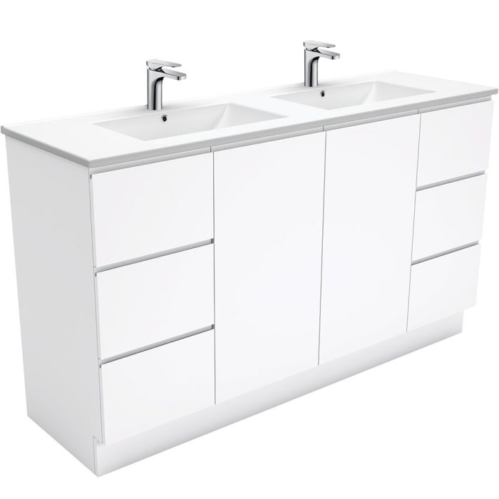 fienza Dolce Fingerpull Gloss White 1500 Double Bowl Vanity On Kickboard