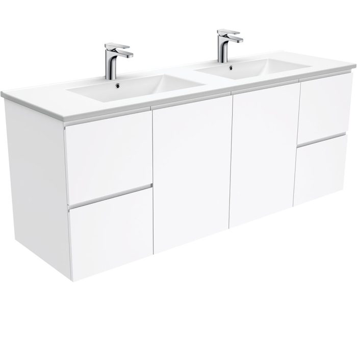 fienza Dolce Fingerpull Gloss White 1500 Double Bowl Wall-Hung Vanity