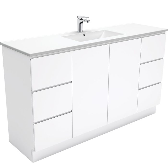 fienza Dolce Fingerpull Gloss White 1500 Single Bowl Vanity On Kickboard