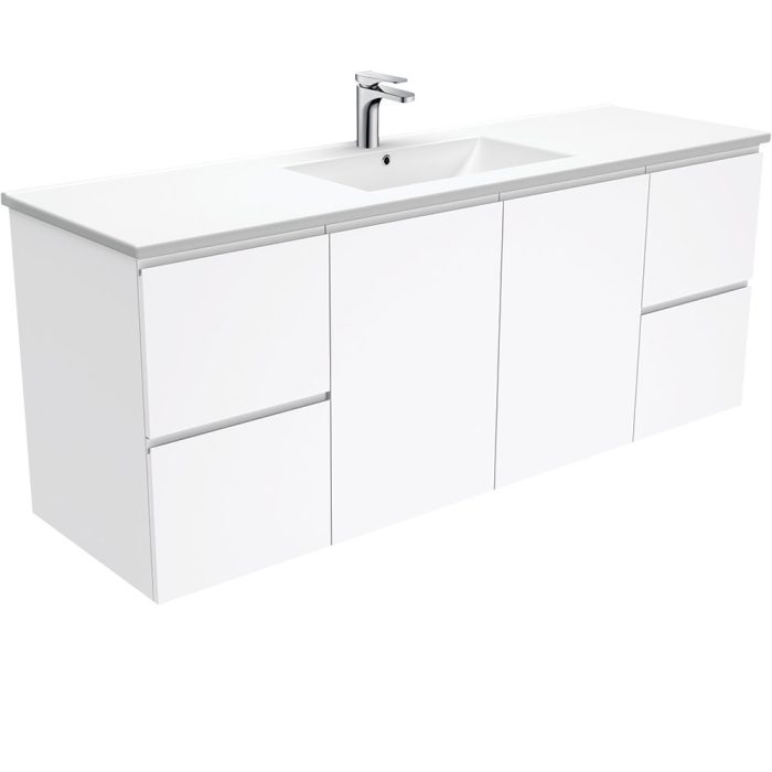 fienza Dolce Fingerpull Gloss White 1500 Single Bowl Wall-Hung Vanity