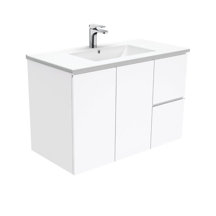 fienza Dolce Fingerpull Gloss White 900 Wall-Hung Vanity